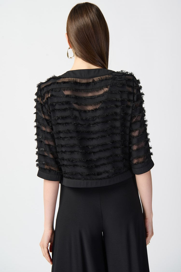 Back view of the Joseph Ribkoff Novelty and Georgette Fitted Jacket in the color Black