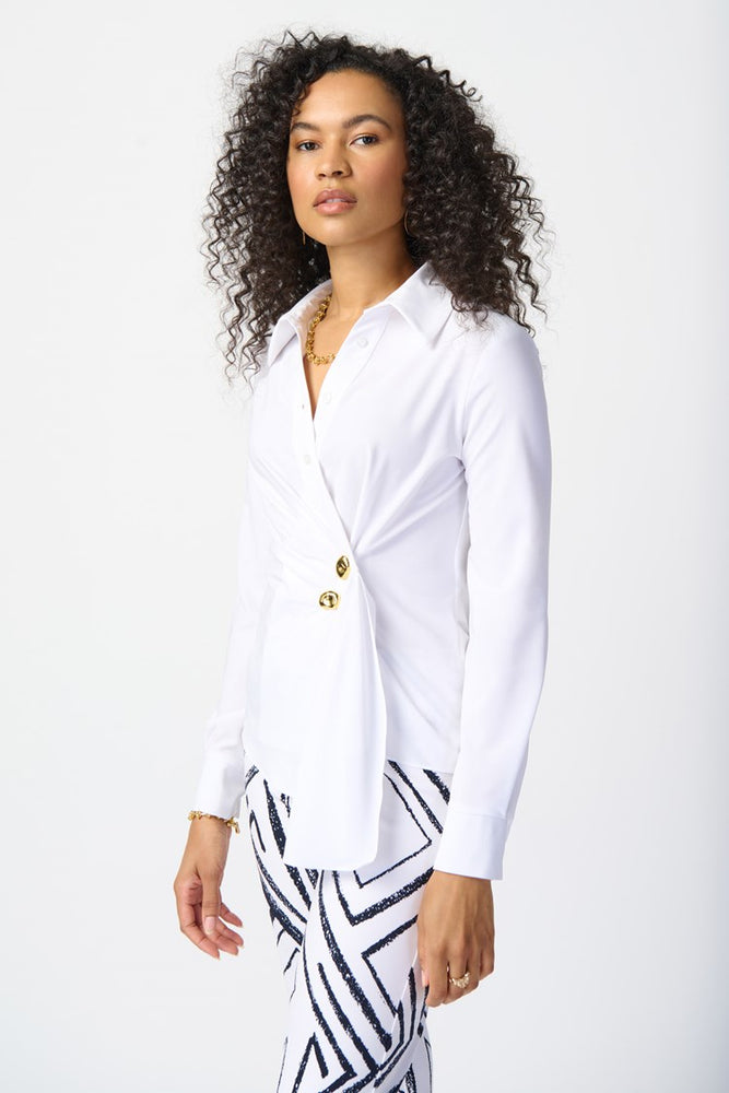 
                      
                        Front view of the Joseph Ribkoff Stretch Woven Wrap Blouse in the color Optic White
                      
                    