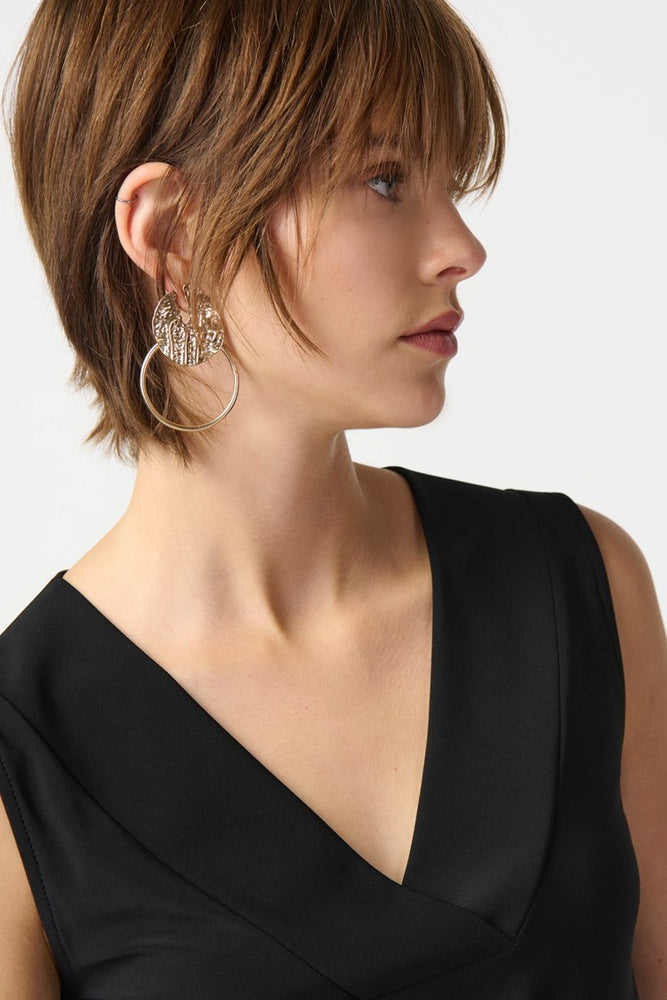 
                      
                        Closeup neckline view of Joseph Ribkoff's Silky Knit Sleeveless Top in the color Black
                      
                    