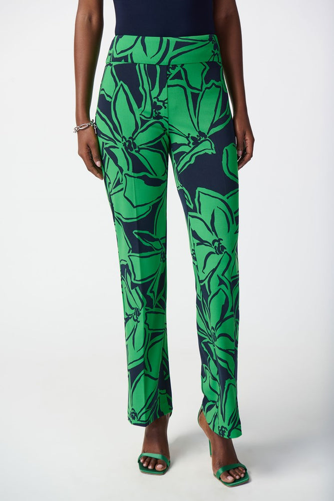 
                      
                        Front view of the blue and green Floral Print Silky Knit Pull-On Pants by Joseph Ribkoff
                      
                    