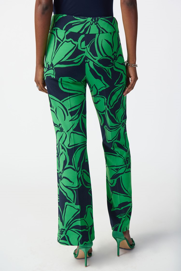 Back view of the blue and green Floral Print Silky Knit Pull-On Pants by Joseph Ribkoff