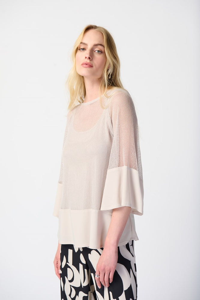 Joseph Ribkoff's Mesh & Silky Knit Two Piece Top in the color Moonstone