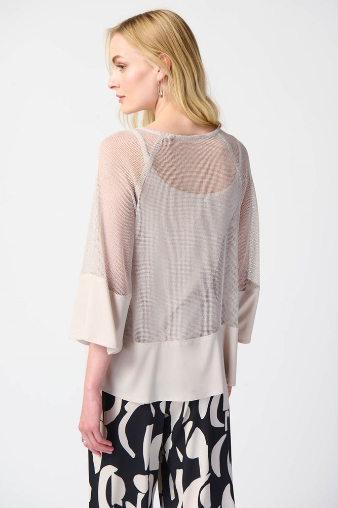 Back view of Joseph Ribkoff's Mesh & Silky Knit Two Piece Top in the color Moonstone