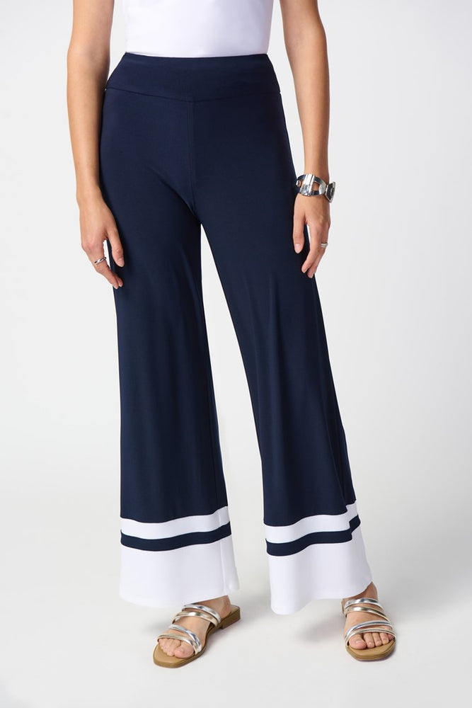 Joseph Ribkoff Colorblock Wide-Leg Pants - Midnight Blue/Vanilla