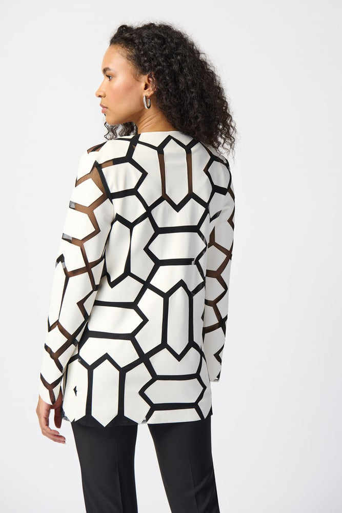 
                      
                        Back view of the Laser-Cut Leatherette on Mesh Jacket by Joseph Ribkoff
                      
                    