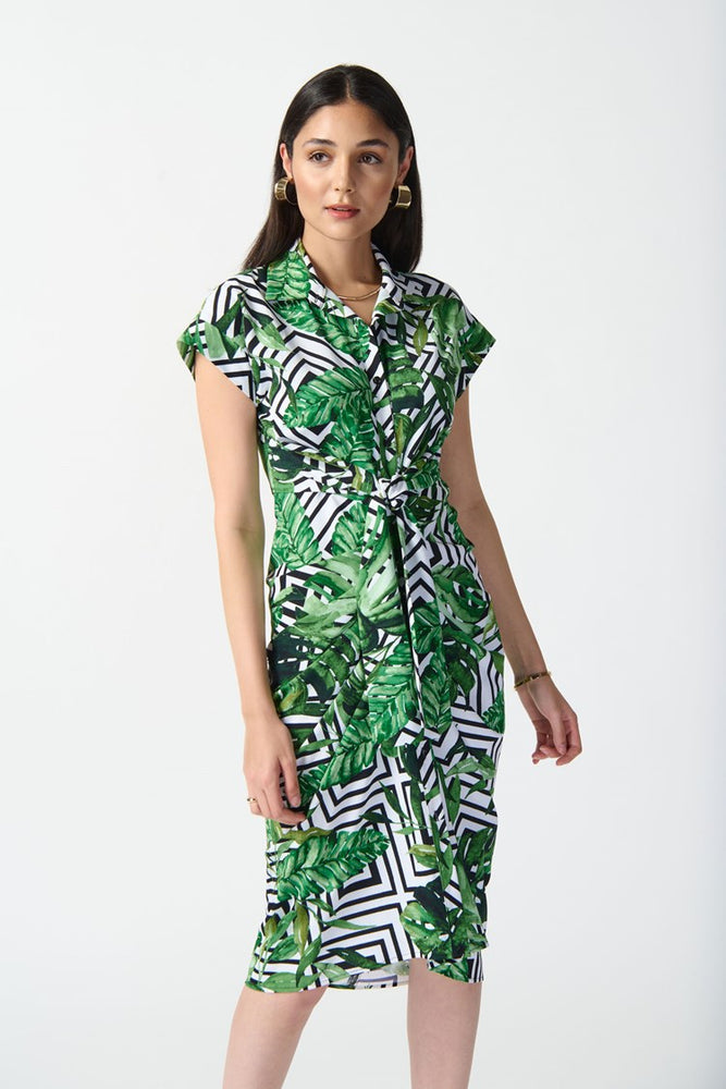 
                      
                        Front view of the tropical print woven shirt dress by Joseph Ribkoff
                      
                    