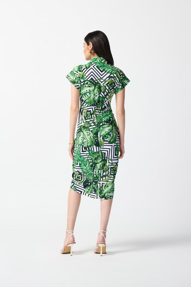 
                      
                        Back view of the tropical print woven shirt dress by Joseph Ribkoff
                      
                    