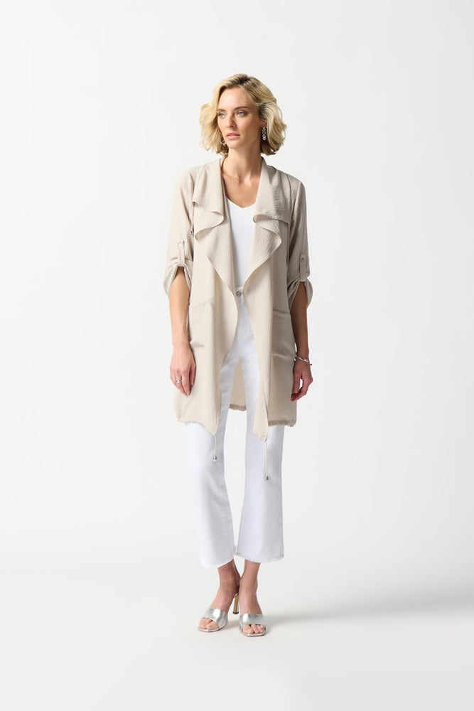 
                      
                        Front, full length view of the Joseph Ribkoff Gauze Boxy Cover Up in the color Moonstone
                      
                    