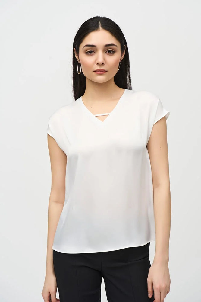 
                      
                        Front view of the Joseph Ribkoff Satin Short Sleeve Top in the color Vanilla
                      
                    