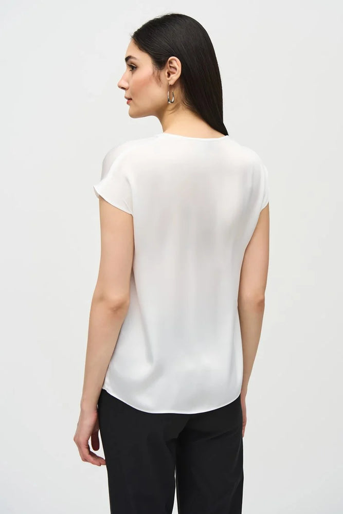 
                      
                        Back view of the Joseph Ribkoff Satin Short Sleeve Top in the color Vanilla
                      
                    