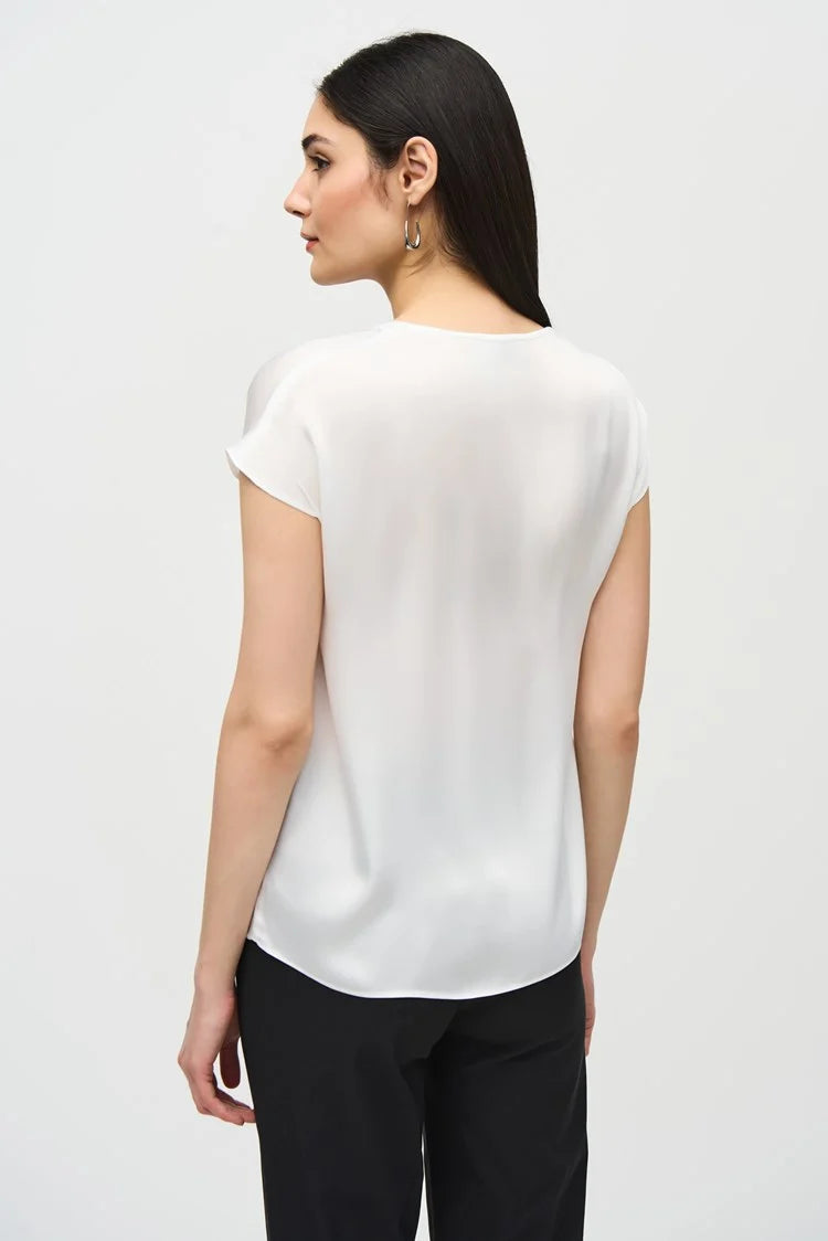 Back view of the Joseph Ribkoff Satin Short Sleeve Top in the color Vanilla