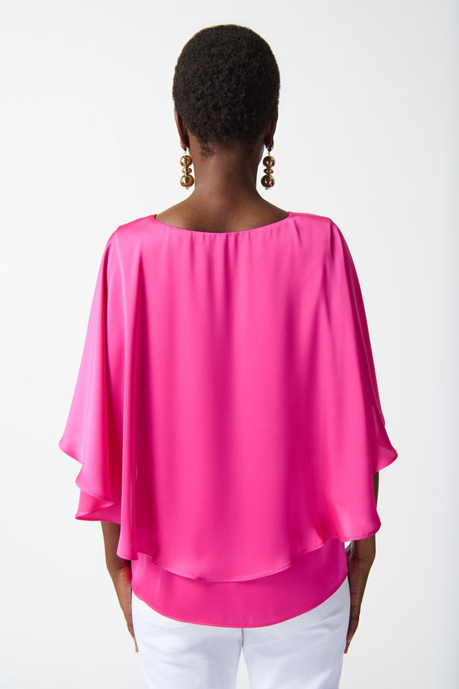 Back view of the Ultra Pink Satin Cape Top by Joseph Ribkoff