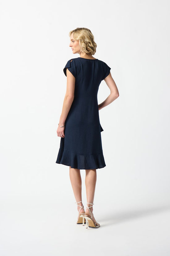 Back view of Joseph Ribkoff's Gauze A-Line Dress in the color Midnight Blue