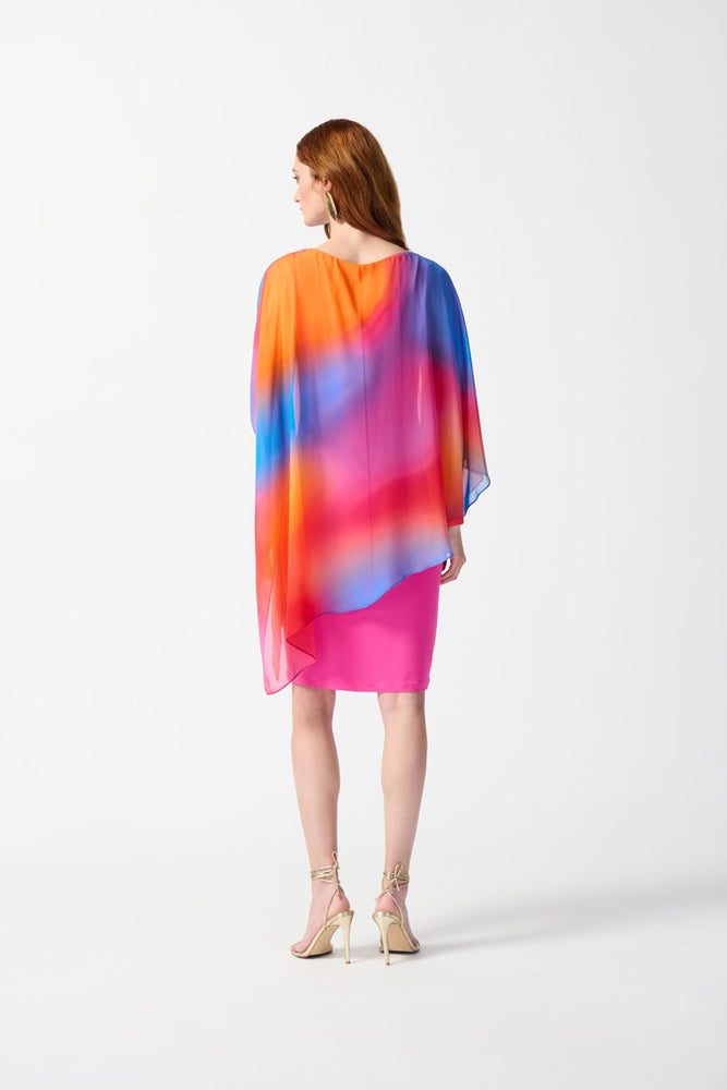 
                      
                        Back view of the Joseph Ribkoff Chiffon Multi-Colored Ombré Print Layered Poncho Dress
                      
                    