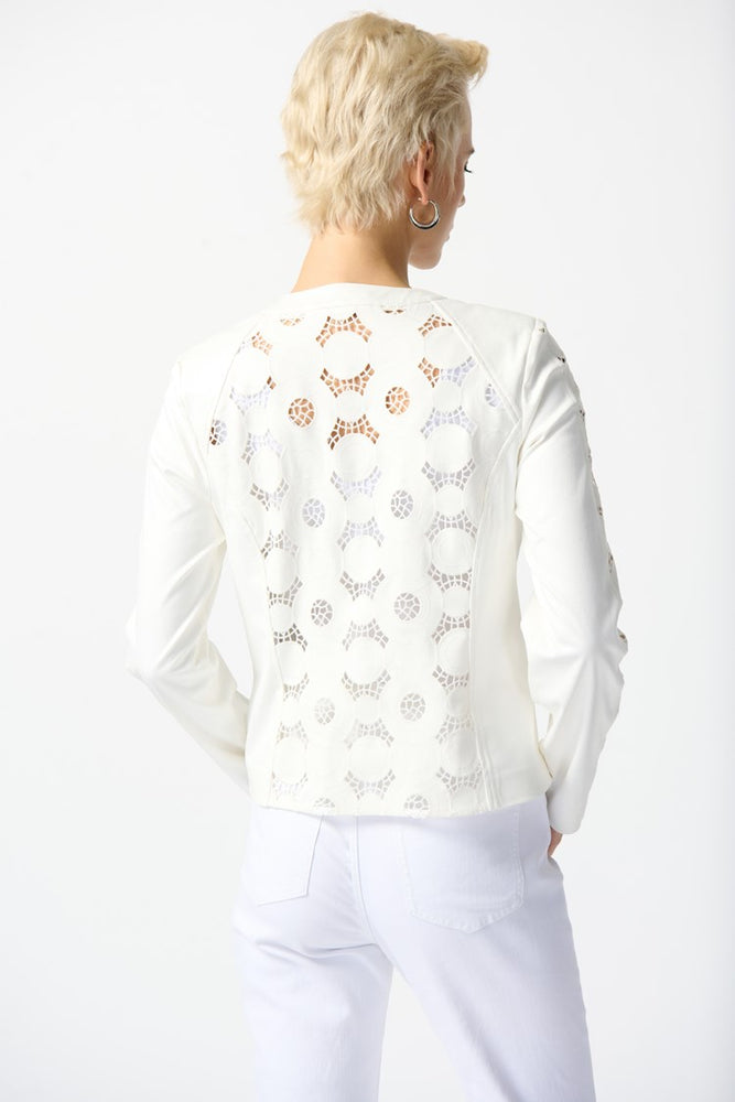 
                      
                        Back view of the Joseph Ribkoff Foiled Suede Jacket in the color Vanilla
                      
                    