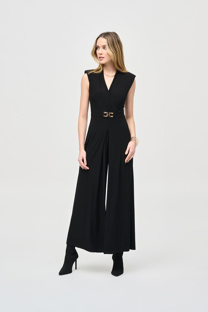 
                      
                        Front view of the Black Silky Knit Sleeveless Wide Leg Jumpsuit by Joseph Ribkoff
                      
                    