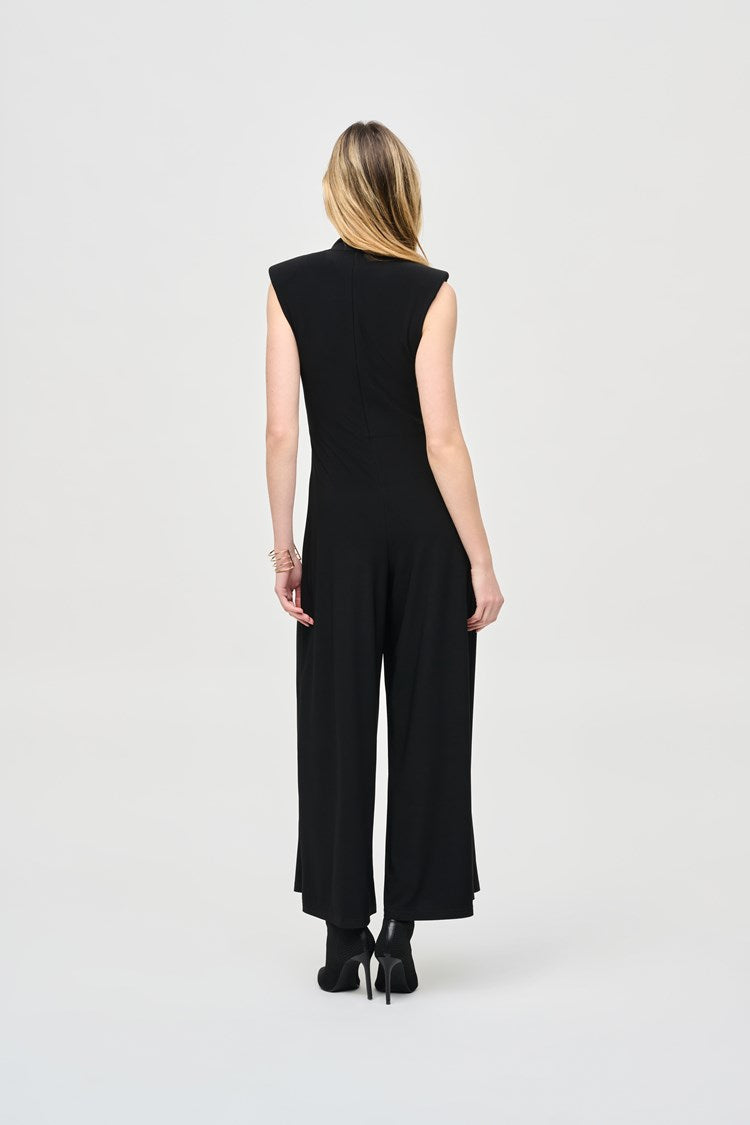 Back view of the Black Silky Knit Sleeveless Wide Leg Jumpsuit by Joseph Ribkoff