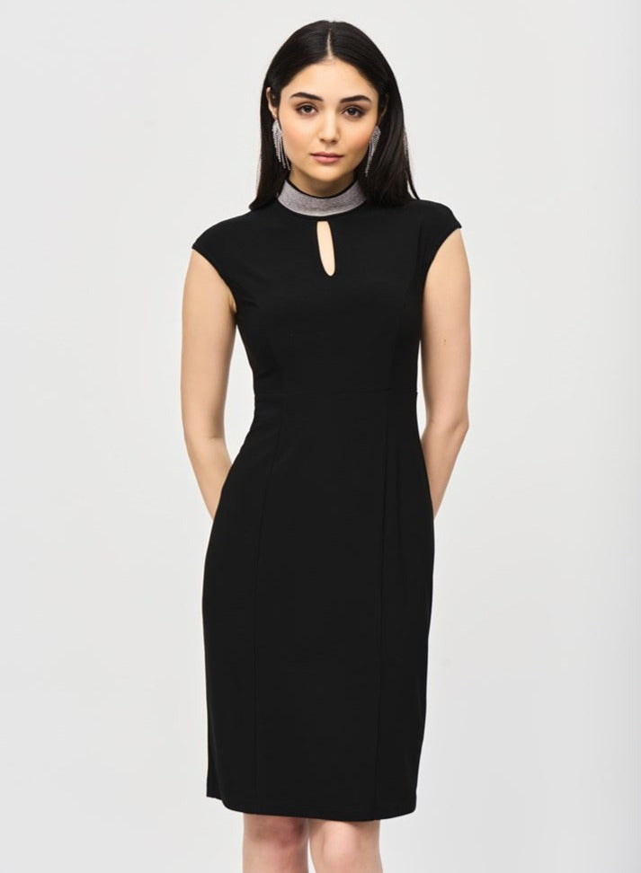 
                      
                        The Black Silky Knit Embellished Collar Fitted Dress by Joseph Ribkoff
                      
                    