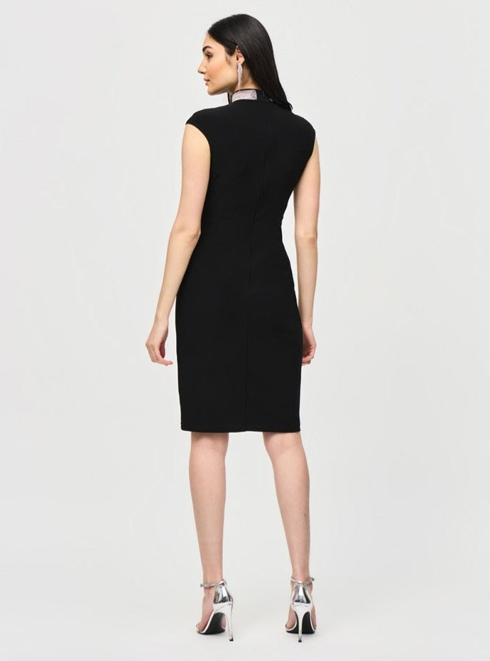 
                      
                        Back view of the Black Silky Knit Embellished Collar Fitted Dress by Joseph Ribkoff
                      
                    