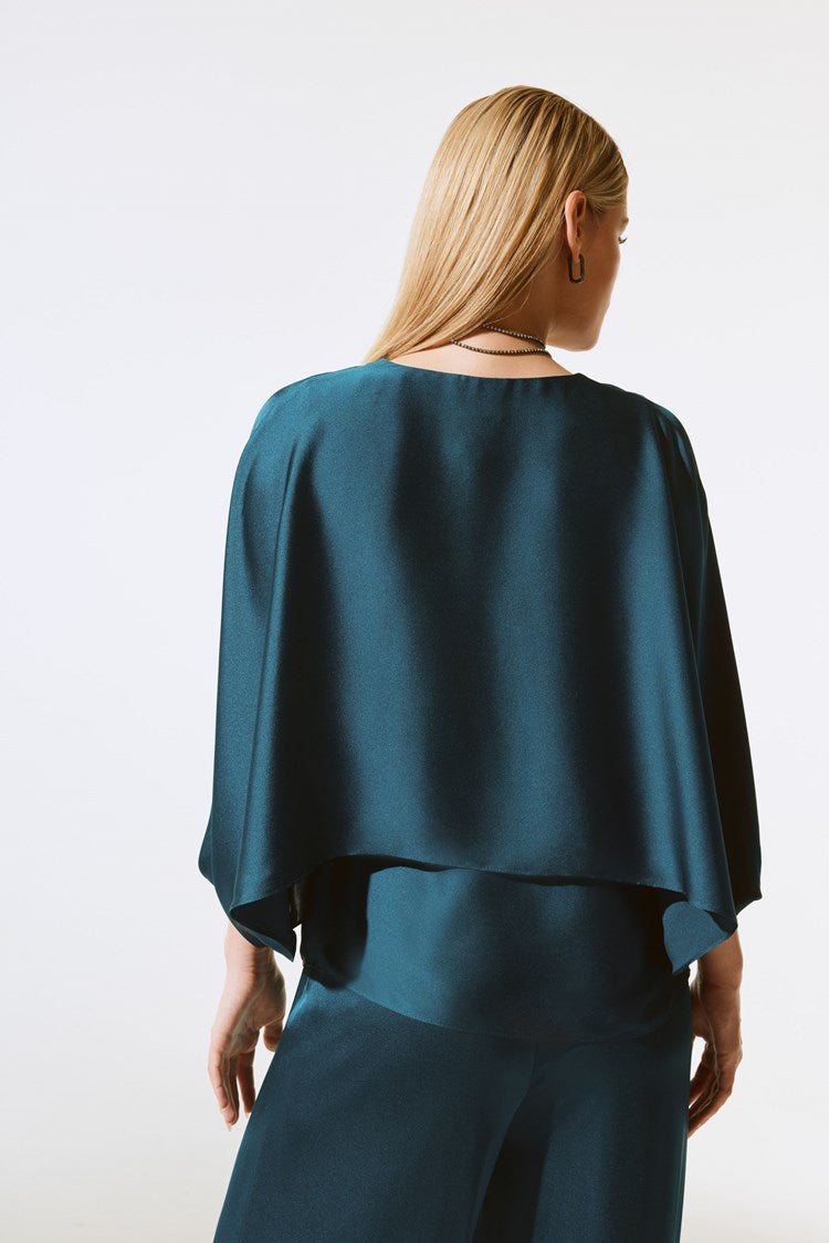 Back view of the Twilight Satin V-Neck Layered Top by Joseph Ribkoff