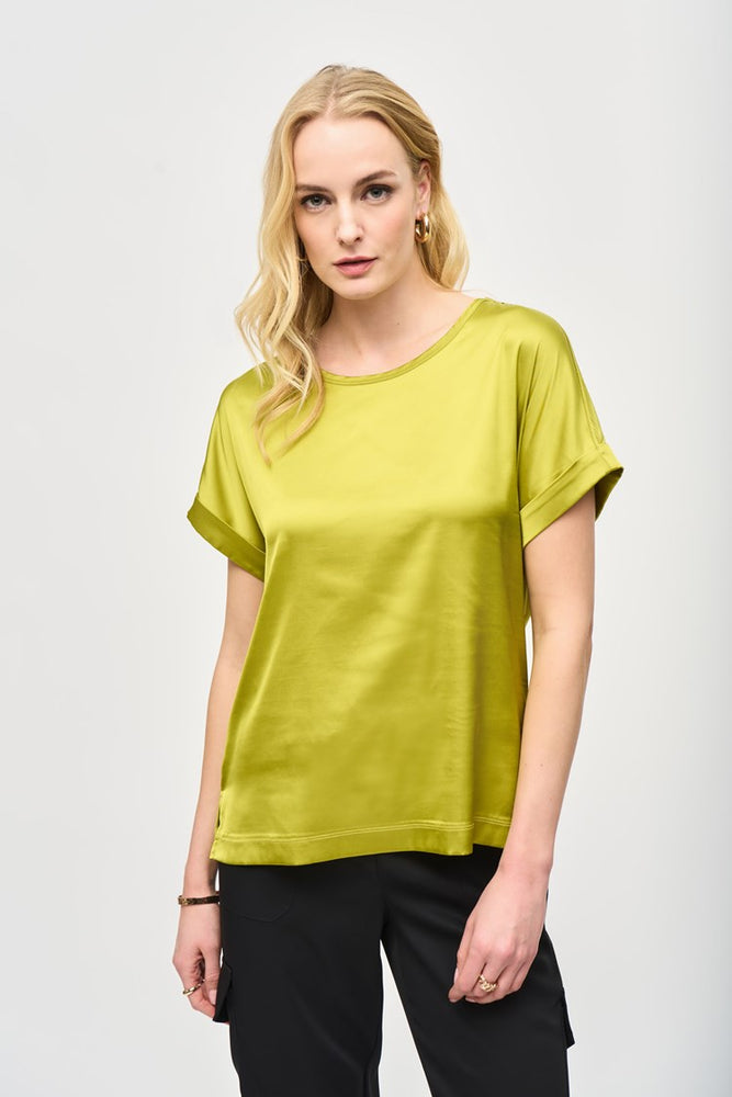 
                      
                        Front view of the Wasabi Satin Front Short Sleeve Top by Joseph Ribkoff
                      
                    