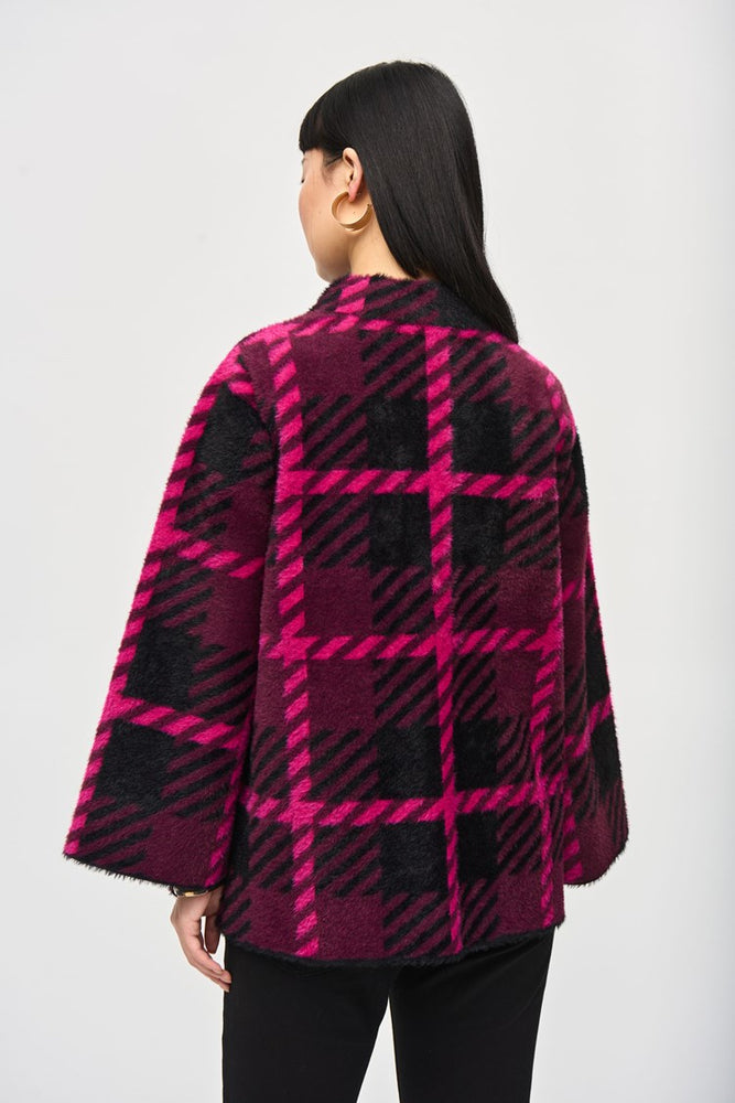 
                      
                        back view of the Pink and Black Feather Yarn Jacquard Plaid Jacket by Joseph Ribkoff
                      
                    