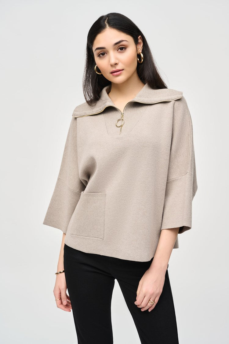 The  Jacquard Zipped Collar Sweater by Joseph Ribkoff