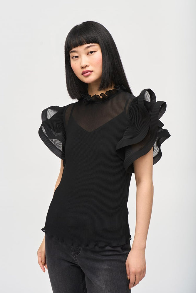 
                      
                        The Black Chiffon Pleated Top With Ruffled Sleeves by Joseph Ribkoff
                      
                    