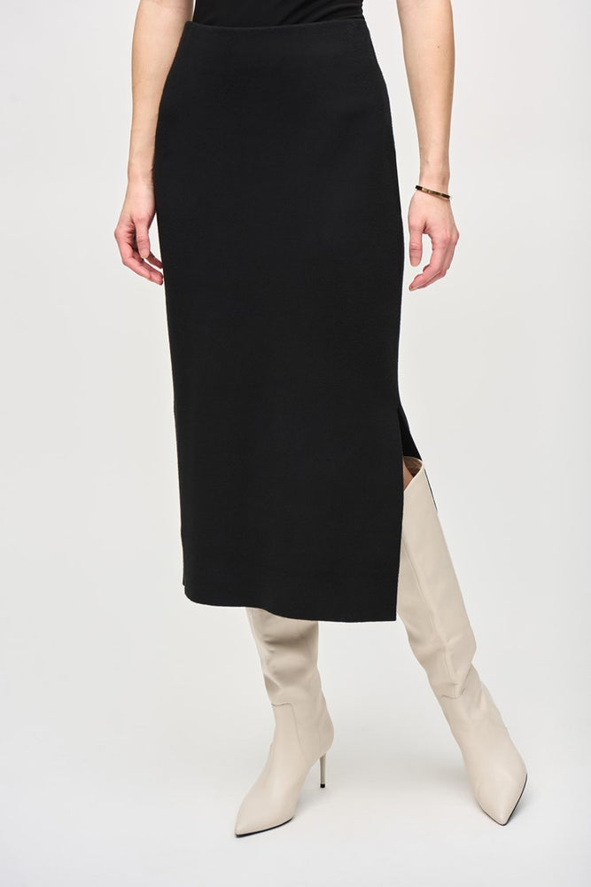 Front view of the Black Sweater Knit Midi Skirt by Joseph Ribkoff