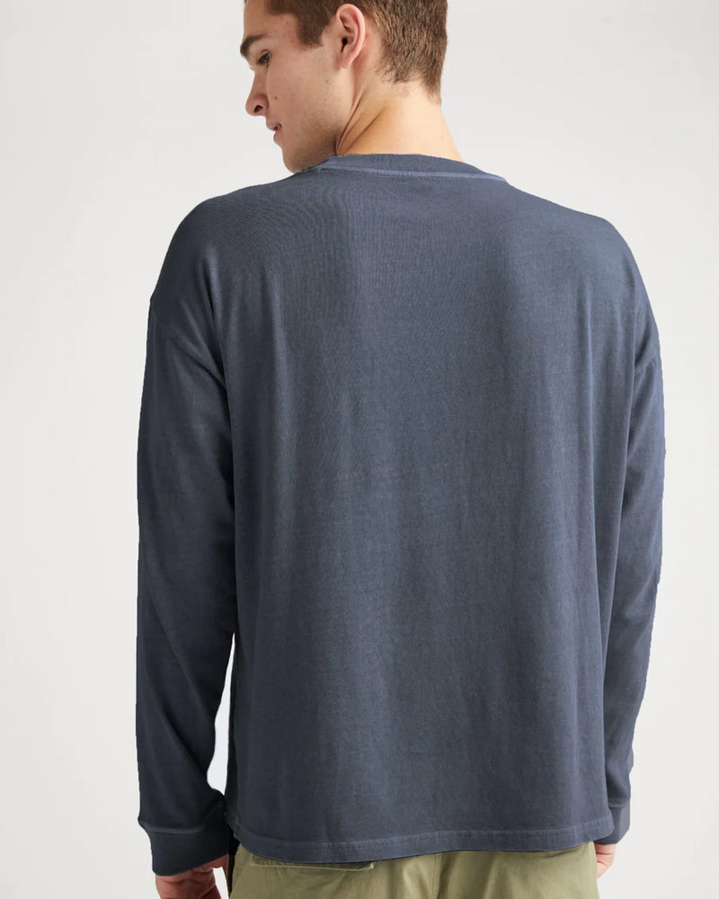 
                      
                        Back view of the Relaxed Long Sleeve Men's Tee by Richer Poorer in the color  Blue Steel
                      
                    