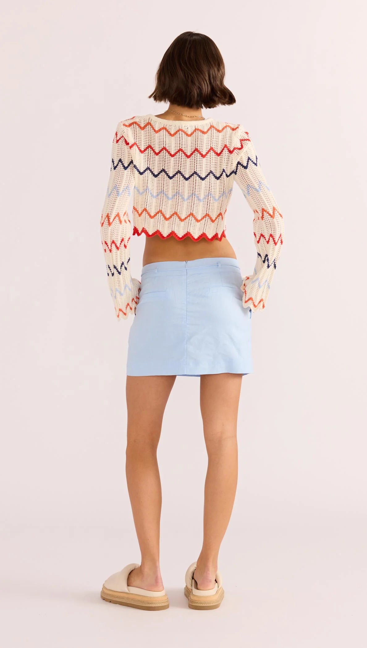 Women's long sleeve cropped top with multicolor zigzag stripes