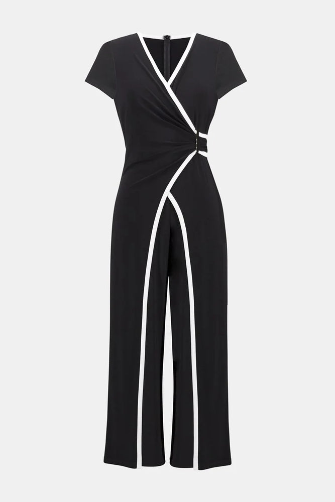 
                      
                        Luxurious silky knit jumpsuit with a polished wrap bodice, cap sleeves, and a bold culotte silhouette
                      
                    