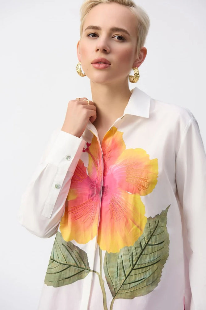 
                      
                        The Embroidered Flower Cotton Shirt from Joseph Ribkoff offers the sophistication of your favorite women's button down paired with a playful embroidered flower on front display. Shop now at Harbour Thread!
                      
                    