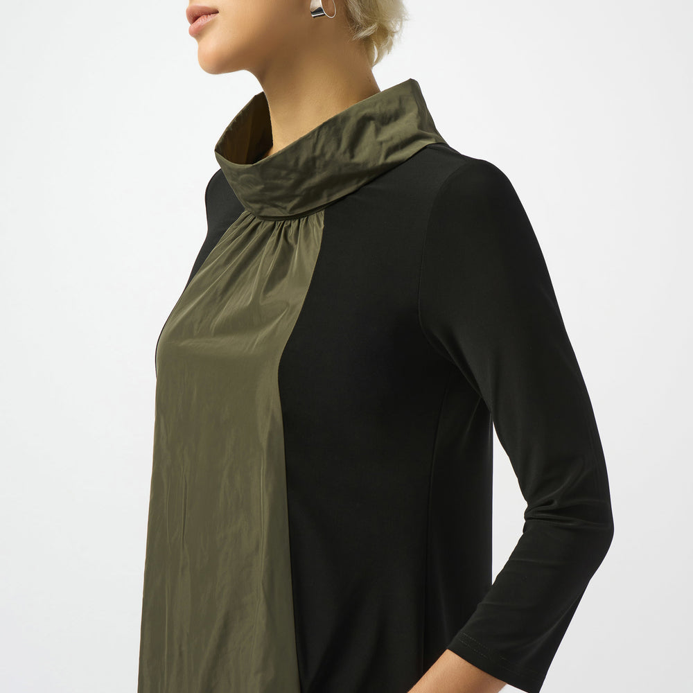 Shop sophisticated women's dresses at Harbour Thread boutique in Burlington, VT! New arrivals include the Joseph Ribkoff Silky Knit & Memory Colour Block Dress in Black/Avocado. 
