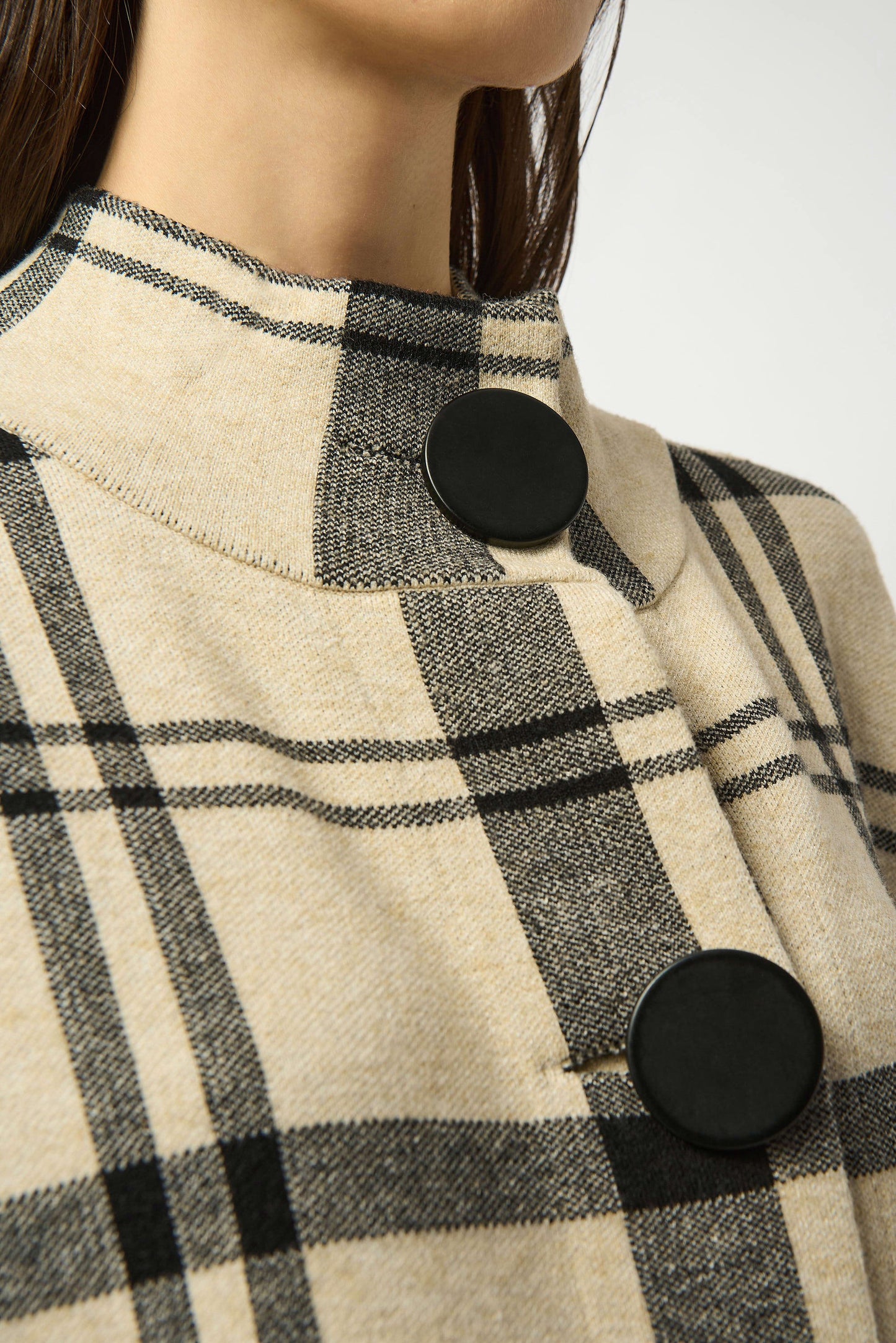 Women's plaid poncho with oversized buttons
