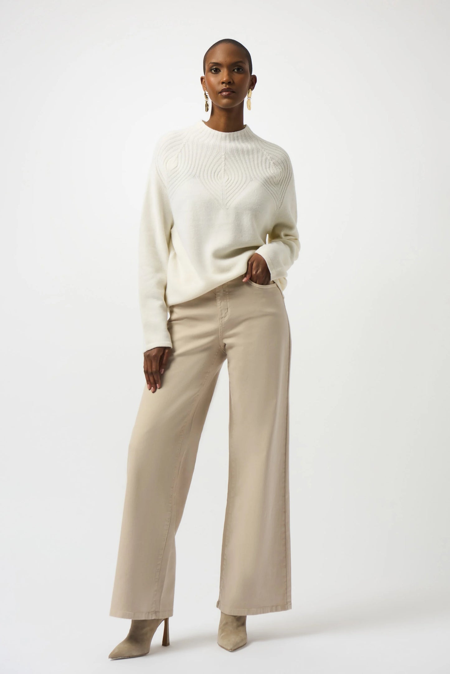 The Joseph Ribkoff Wool Blend Sweater with Placement Stitch in Winter White