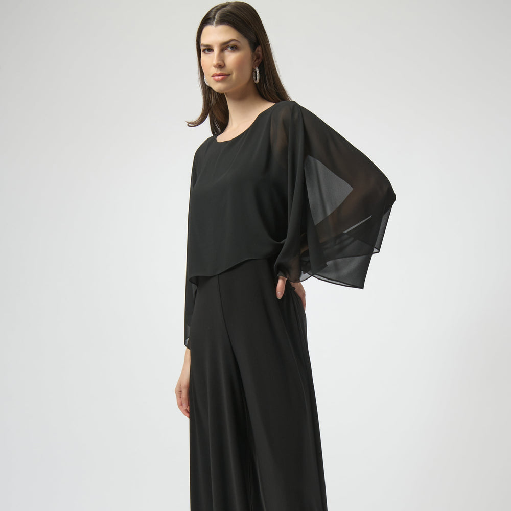 Joseph Ribkoff Silky Knit and Chiffon Wide Leg Jumpsuit