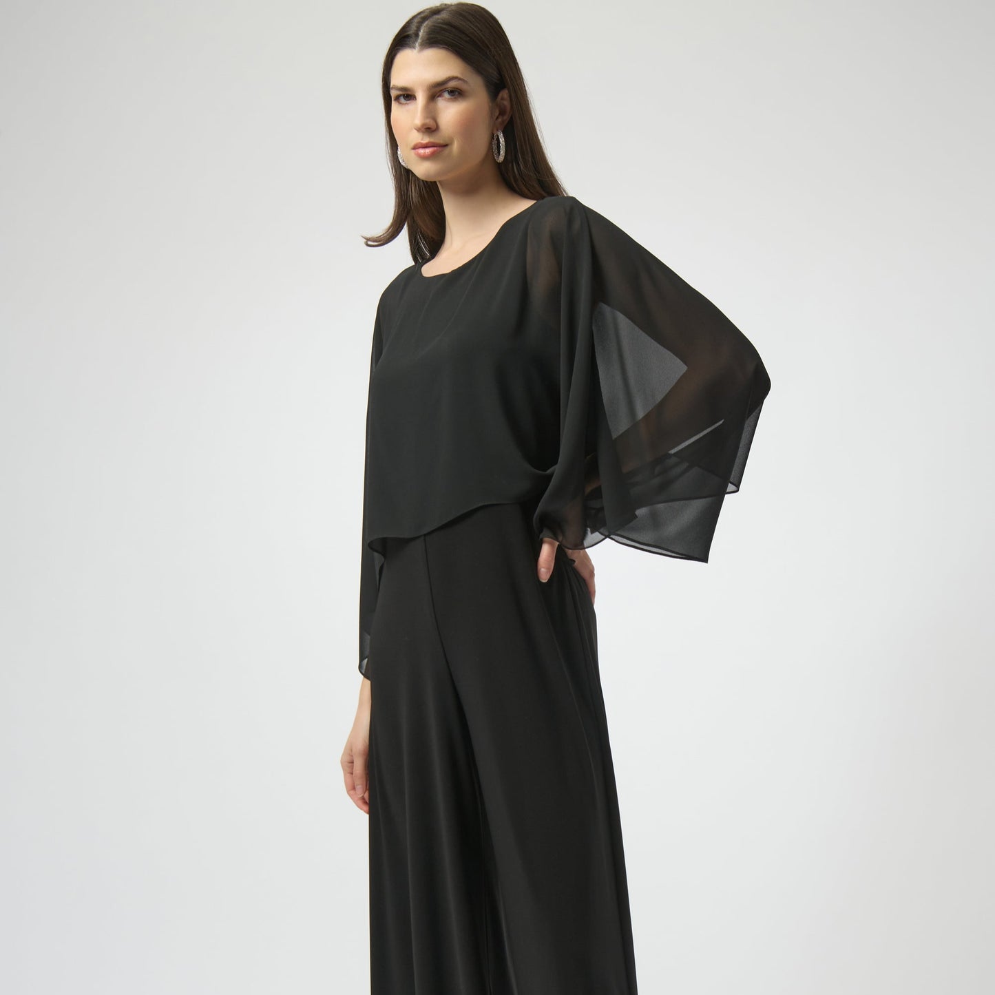 Joseph Ribkoff Silky Knit and Chiffon Wide Leg Jumpsuit