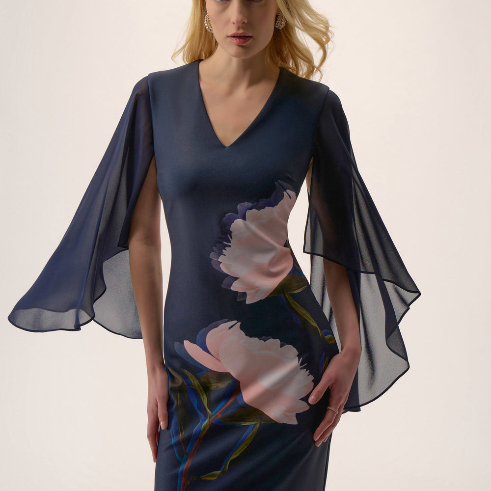 Joseph Ribkoff Silky Knit & Chiffon Floral Placement Sheath Dress