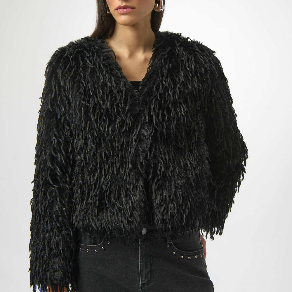 Joseph Ribkoff Faux Fur Collarless Boxy Jacket