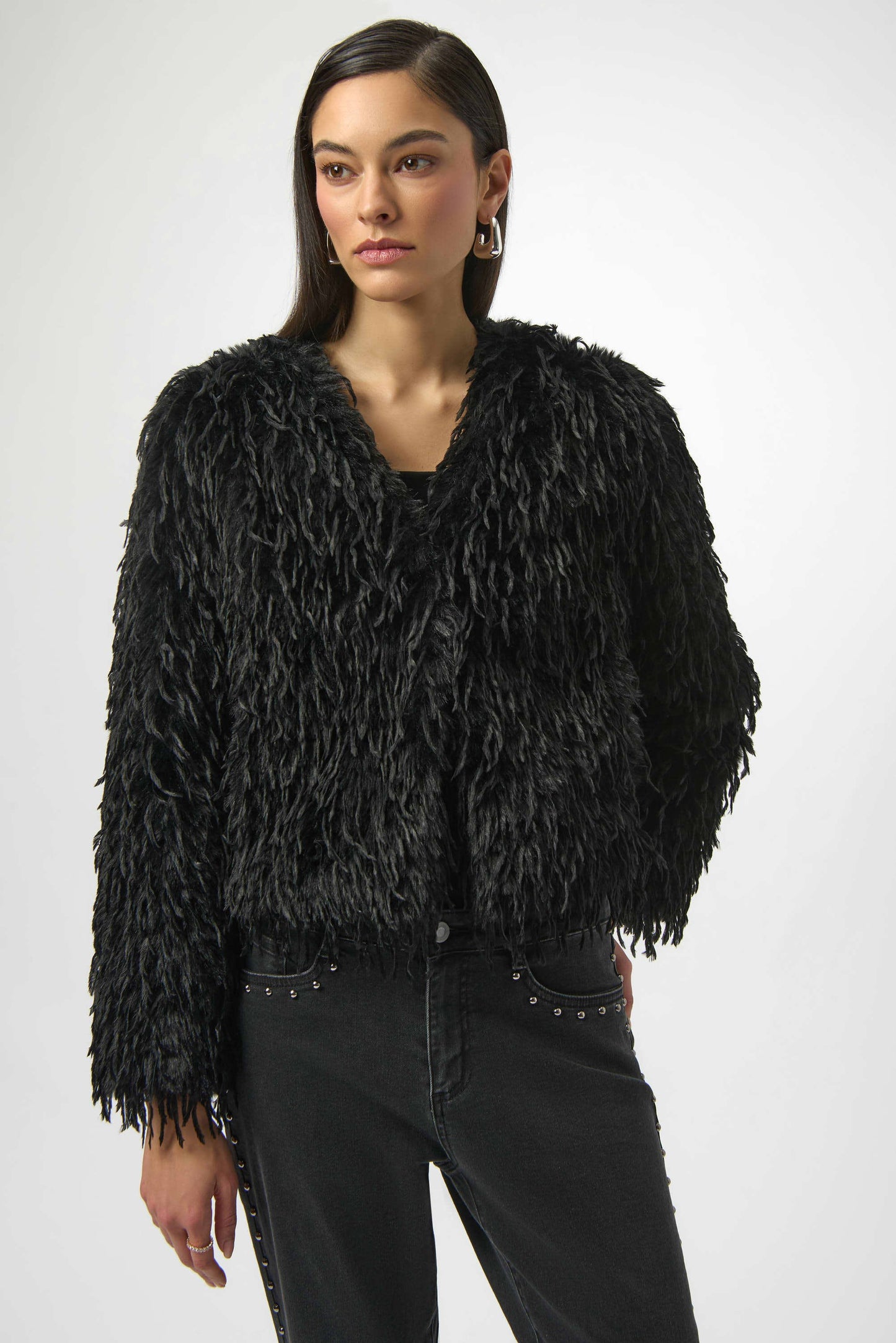 Joseph Ribkoff Faux Fur Collarless Boxy Jacket