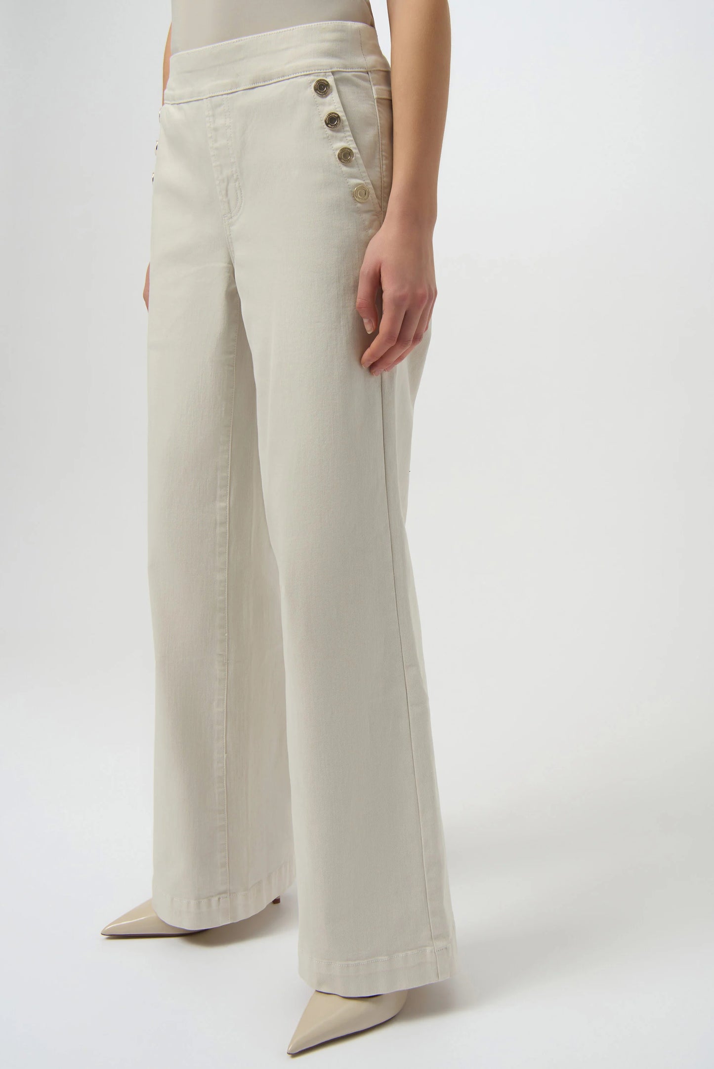 The Joseph Ribkoff Classic Wide Leg Pull-On Jeans are available at Harbour Thread boutique in the color Birch