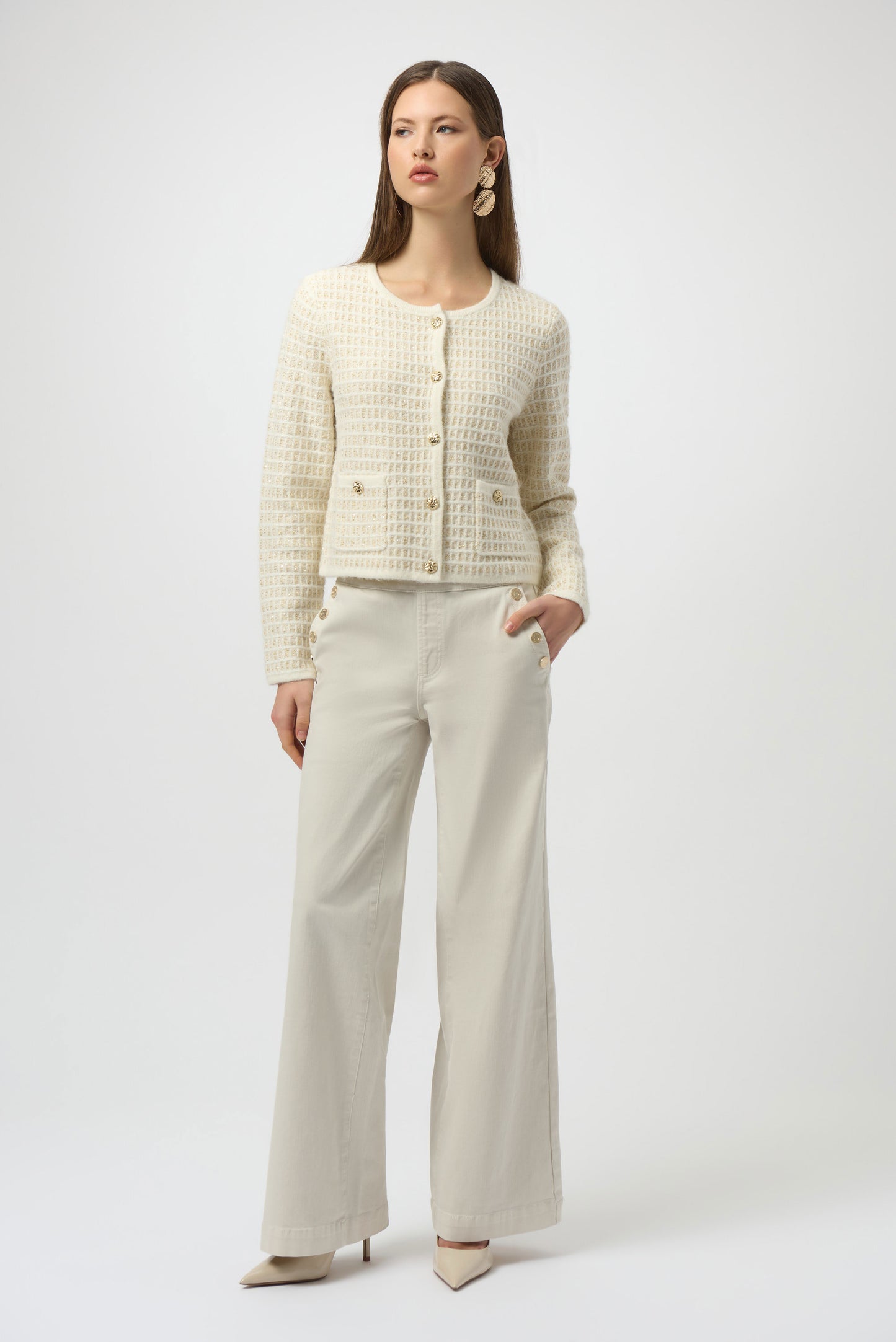 The Joseph Ribkoff Classic Wide Leg Pull-On Jeans in the color Birch