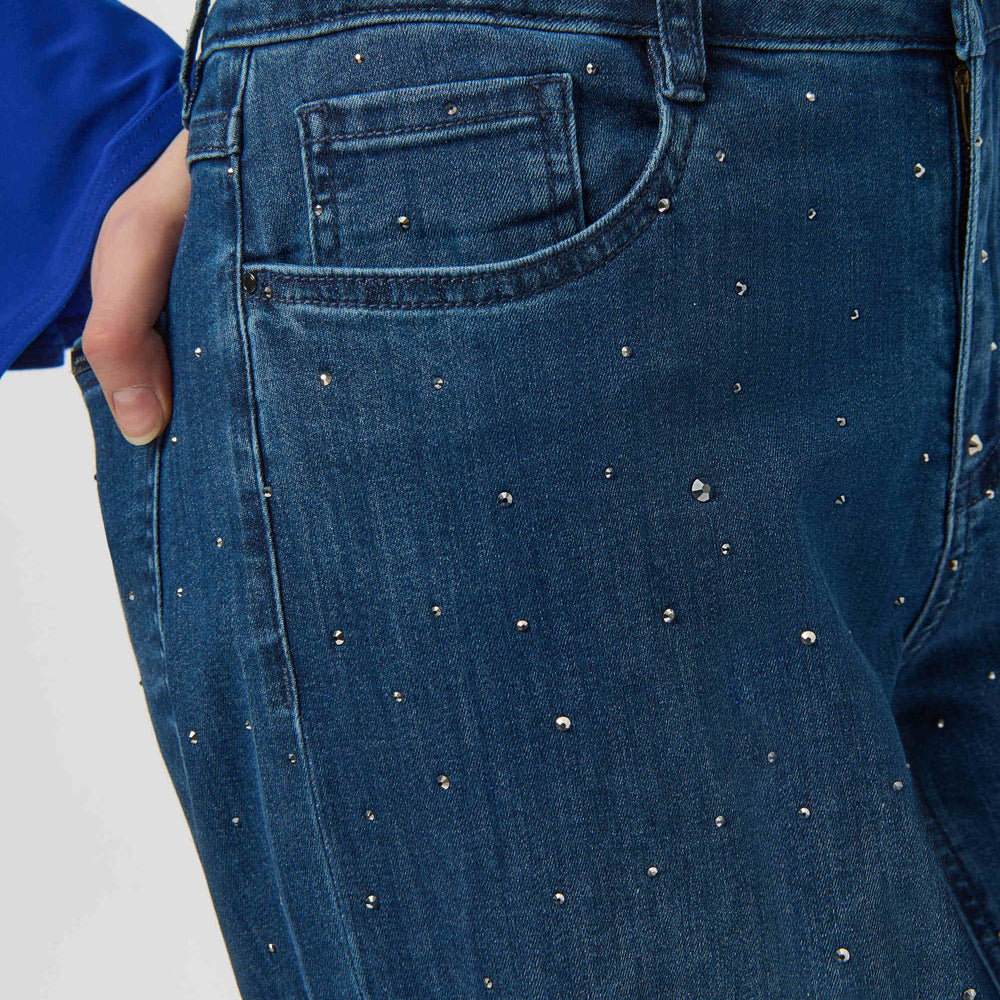 Joseph Ribkoff Classic Wide Leg Jeans with Rhinestones