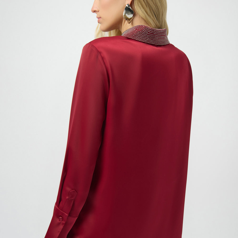 
                      
                        Joseph Ribkoff Satin Button-Front Blouse with Embellished Collar
                      
                    