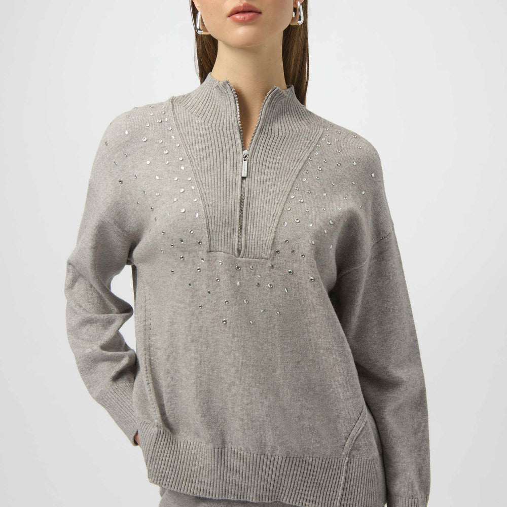 
                      
                        Joseph Ribkoff Sweater Knit Mock Neck Pullover with Rhinestones
                      
                    