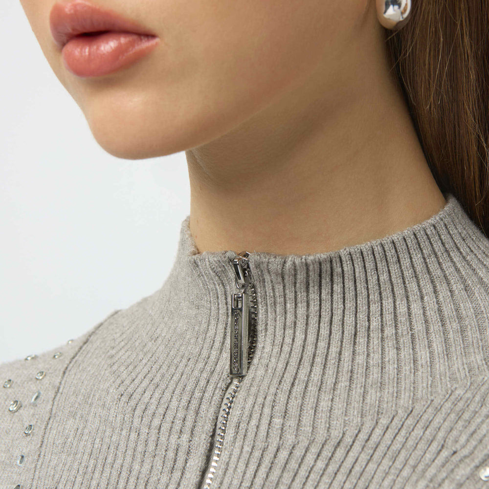 Joseph Ribkoff Sweater Knit Mock Neck Pullover with Rhinestones