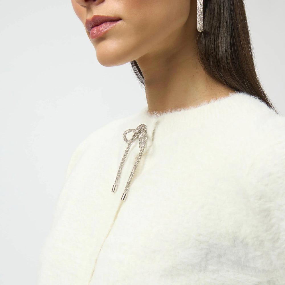 
                      
                        Joseph Ribkoff Feather Yarn Cardigan with Rhinestone Bow
                      
                    