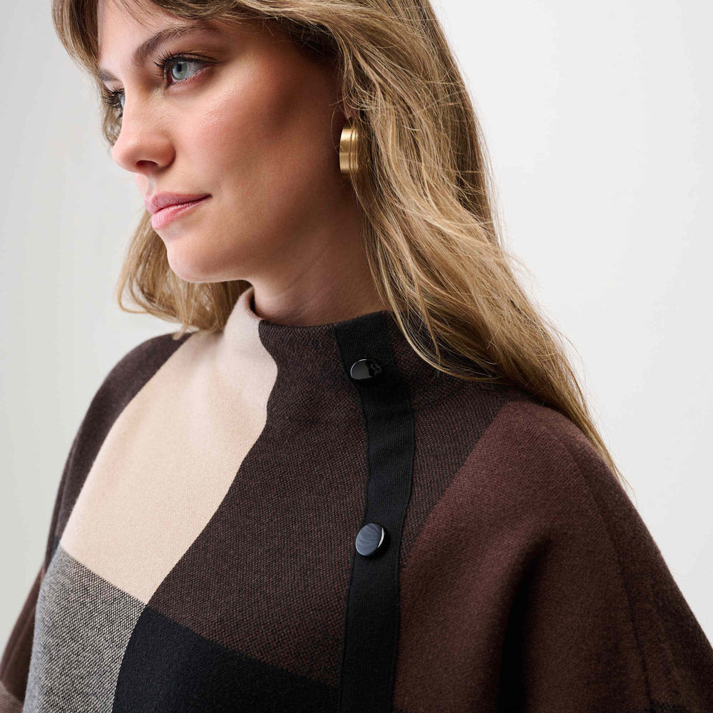 Joseph Ribkoff Brushed Viscose Plaid Print Boxy Sweater with Funnel Neck