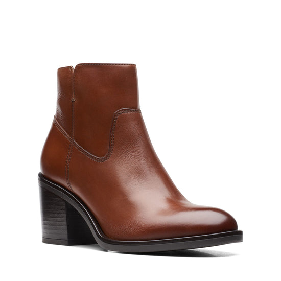 Clarks Valvestino Lo Ankle Boot -  Dark Tan Leather